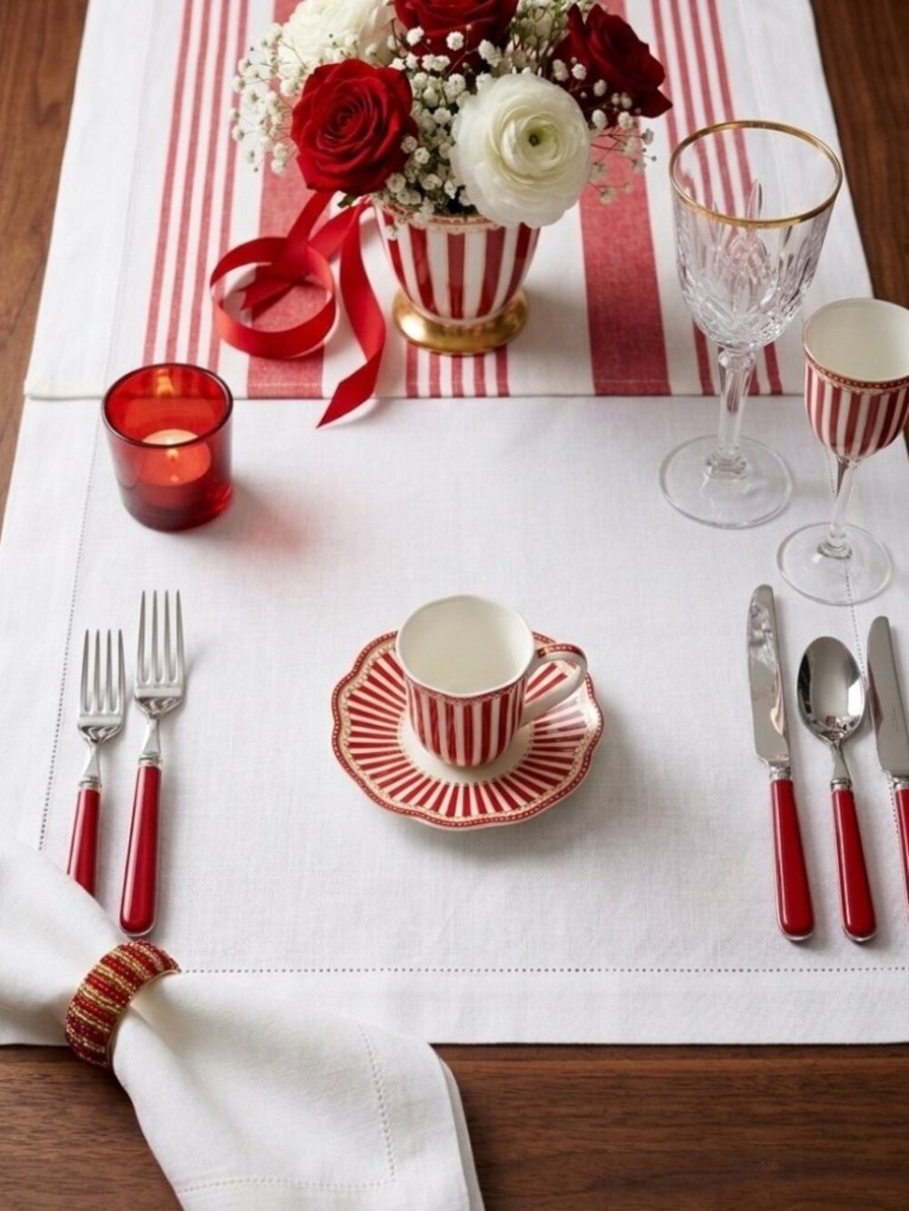 Grace Teaware Espresso Cup and Saucer Peppermint Stripes